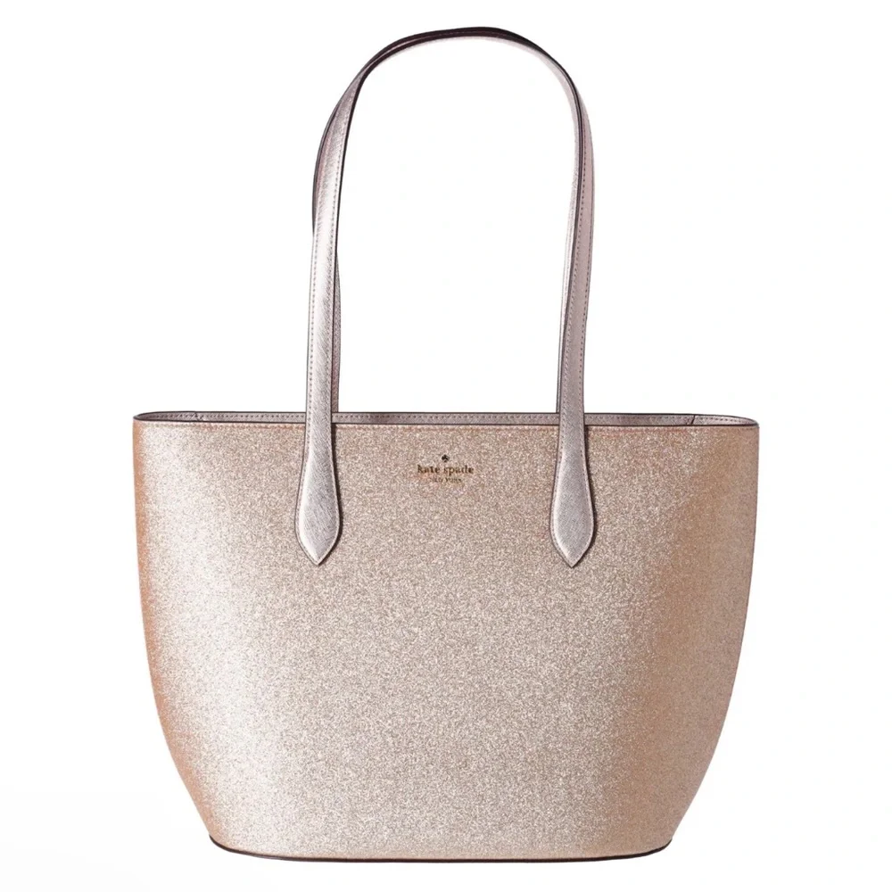 Kate Spade Glimmer Large Top Zip Tote Shoulder Bag Gold Glitter Holiday_2